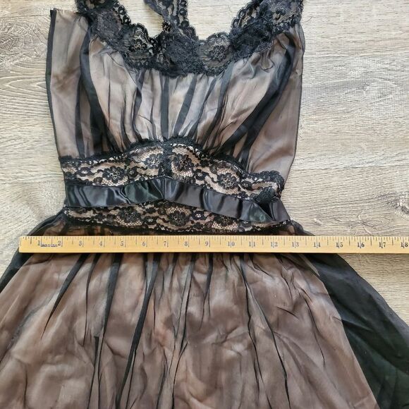 VANITY FAIR VINTAGE LINGERIE BABY DOLL NIGHTGOWN WOMEN Size 38 BLACK BLUSH PINK - Picture 6 of 13
